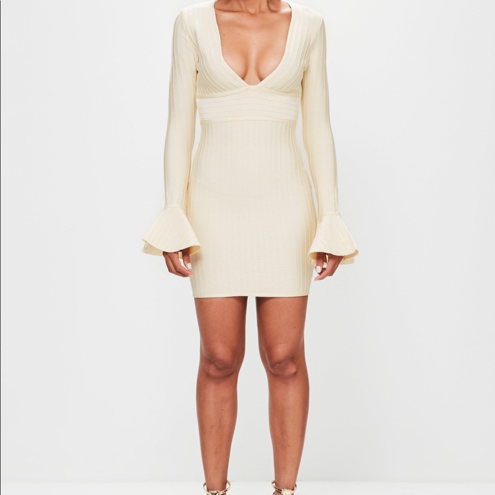 Flare Sleeve Bandage V Neck Dress